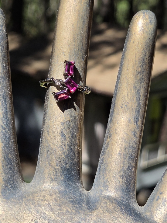 Celestial Kharma Collection by Avelon Jewelry - Rhodalite Natural Baguette Sterling & Rhidium Ring Sz6.5